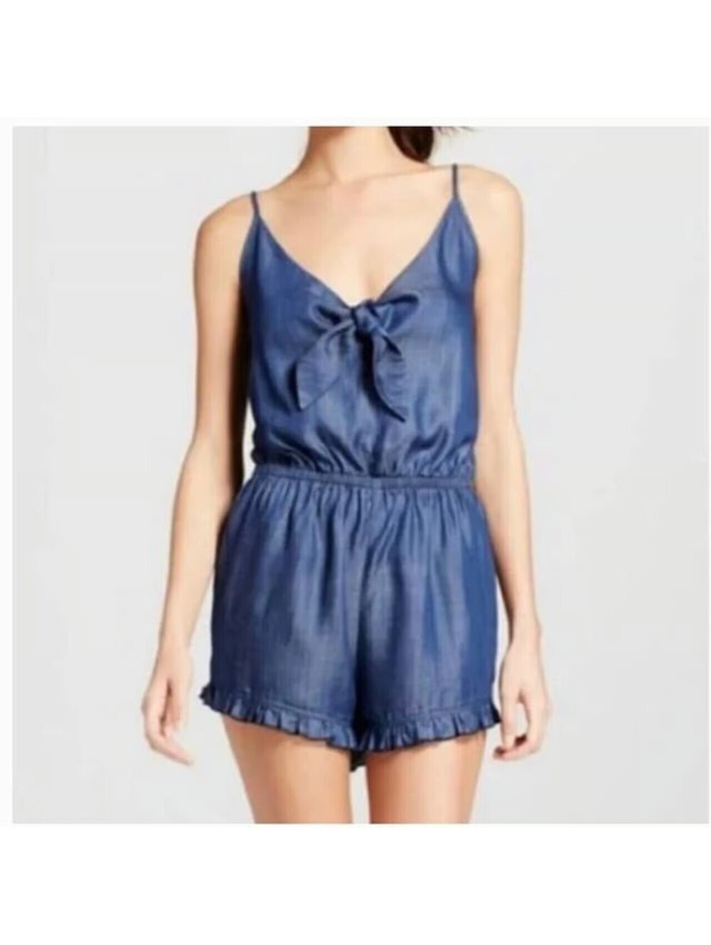 Vintage Mossimo Dainty S Small Chambray Blue Ruffle Flounce Romper Beach